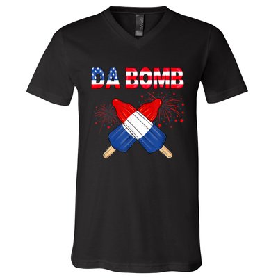 4th Of July DA Bomb Popsicle Pop You American Flag Men Women V-Neck T-Shirt