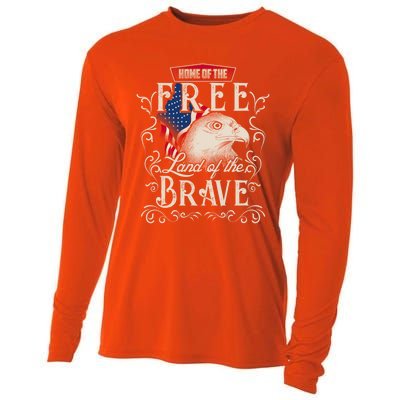 4th Of July Eagle American Flag Funny Gift Home Free Land Brave Cooling Performance Long Sleeve Crew