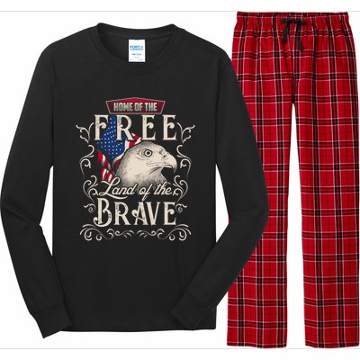 4th Of July Eagle American Flag Funny Gift Home Free Land Brave Long Sleeve Pajama Set