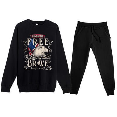 4th Of July Eagle American Flag Funny Gift Home Free Land Brave Premium Crewneck Sweatsuit Set