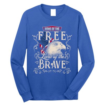 4th Of July Eagle American Flag Funny Gift Home Free Land Brave Long Sleeve Shirt