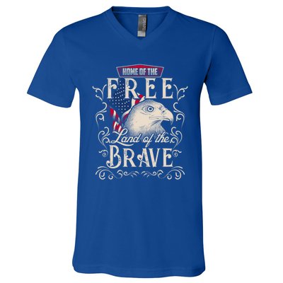 4th Of July Eagle American Flag Funny Gift Home Free Land Brave V-Neck T-Shirt