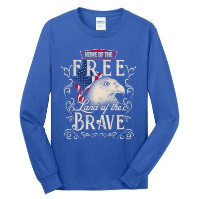 4th Of July Eagle American Flag Funny Gift Home Free Land Brave Tall Long Sleeve T-Shirt