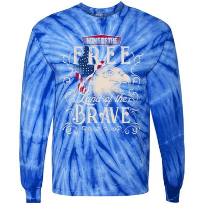 4th Of July Eagle American Flag Funny Gift Home Free Land Brave Tie-Dye Long Sleeve Shirt