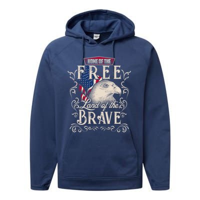 4th Of July Eagle American Flag Funny Gift Home Free Land Brave Performance Fleece Hoodie