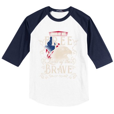 4th Of July Eagle American Flag Funny Gift Home Free Land Brave Baseball Sleeve Shirt