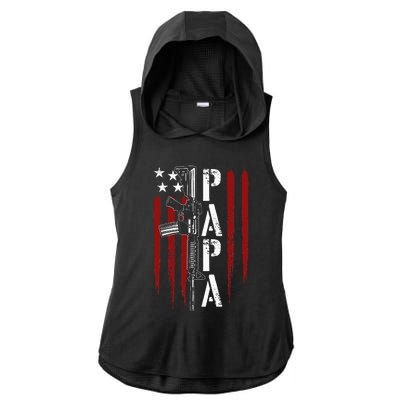 4th of July Papa Dad Daddy AR15 Gun Patriotic Fathers Day Ladies PosiCharge Tri-Blend Wicking Draft Hoodie Tank