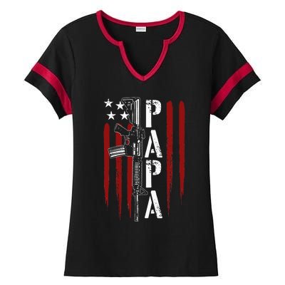 4th of July Papa Dad Daddy AR15 Gun Patriotic Fathers Day Ladies Halftime Notch Neck Tee