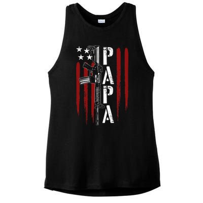 4th of July Papa Dad Daddy AR15 Gun Patriotic Fathers Day Ladies PosiCharge Tri-Blend Wicking Tank