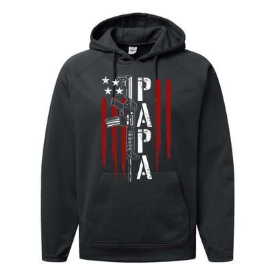 4th of July Papa Dad Daddy AR15 Gun Patriotic Fathers Day Performance Fleece Hoodie