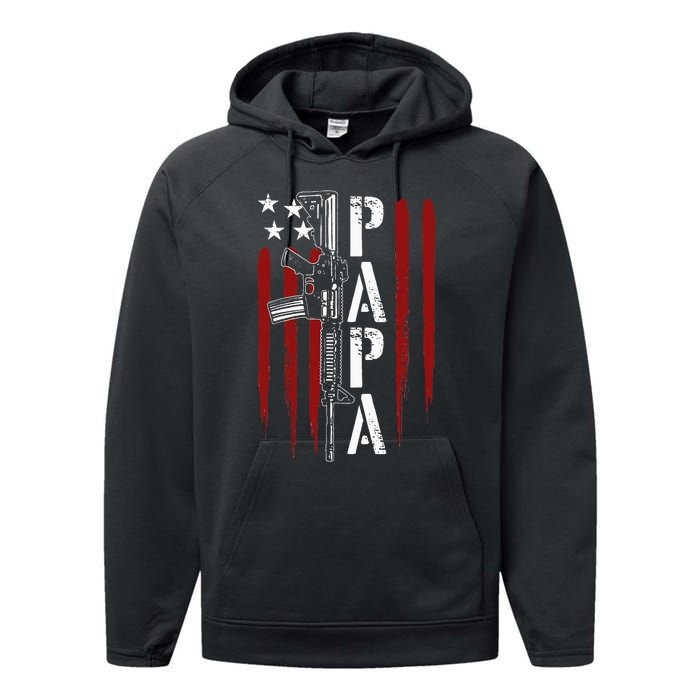 4th of July Papa Dad Daddy AR15 Gun Patriotic Fathers Day Performance Fleece Hoodie