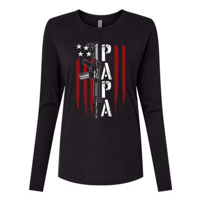 4th of July Papa Dad Daddy AR15 Gun Patriotic Fathers Day Womens Cotton Relaxed Long Sleeve T-Shirt