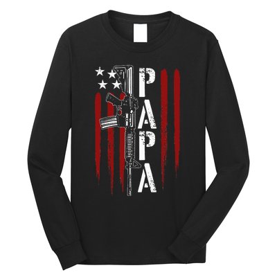 4th of July Papa Dad Daddy AR15 Gun Patriotic Fathers Day Long Sleeve Shirt