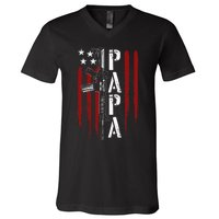 4th of July Papa Dad Daddy AR15 Gun Patriotic Fathers Day V-Neck T-Shirt