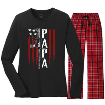 4th of July Papa Dad Daddy AR15 Gun Patriotic Fathers Day Women's Long Sleeve Flannel Pajama Set 