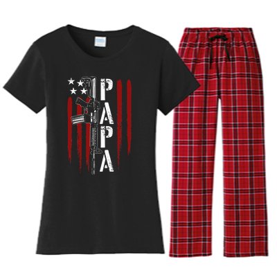 4th of July Papa Dad Daddy AR15 Gun Patriotic Fathers Day Women's Flannel Pajama Set