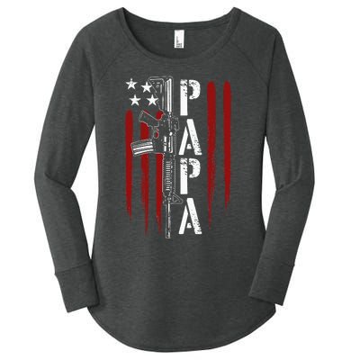 4th of July Papa Dad Daddy AR15 Gun Patriotic Fathers Day Women's Perfect Tri Tunic Long Sleeve Shirt