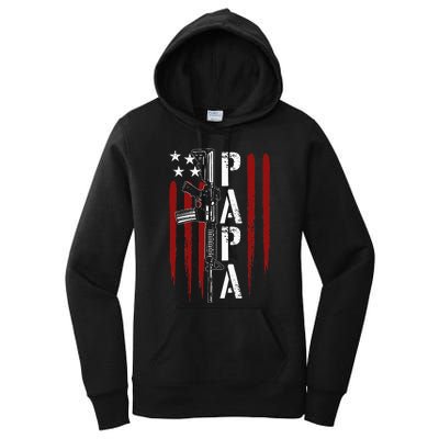 4th of July Papa Dad Daddy AR15 Gun Patriotic Fathers Day Women's Pullover Hoodie