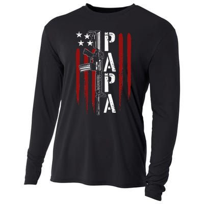 4th of July Papa Dad Daddy AR15 Gun Patriotic Fathers Day Cooling Performance Long Sleeve Crew