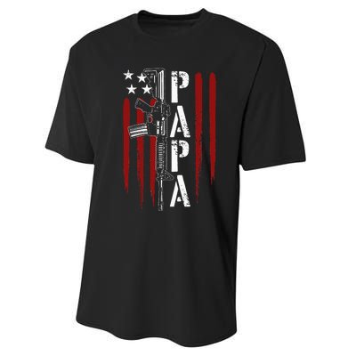 4th of July Papa Dad Daddy AR15 Gun Patriotic Fathers Day Performance Sprint T-Shirt