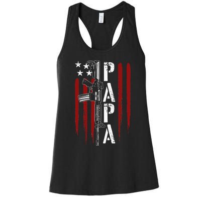 4th of July Papa Dad Daddy AR15 Gun Patriotic Fathers Day Women's Racerback Tank