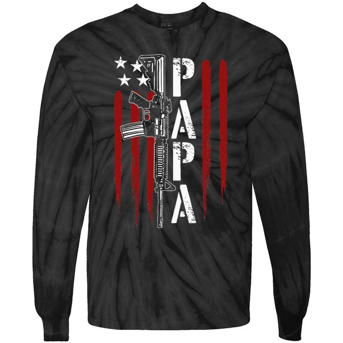 4th of July Papa Dad Daddy AR15 Gun Patriotic Fathers Day Tie-Dye Long Sleeve Shirt