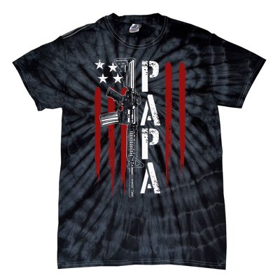 4th of July Papa Dad Daddy AR15 Gun Patriotic Fathers Day Tie-Dye T-Shirt