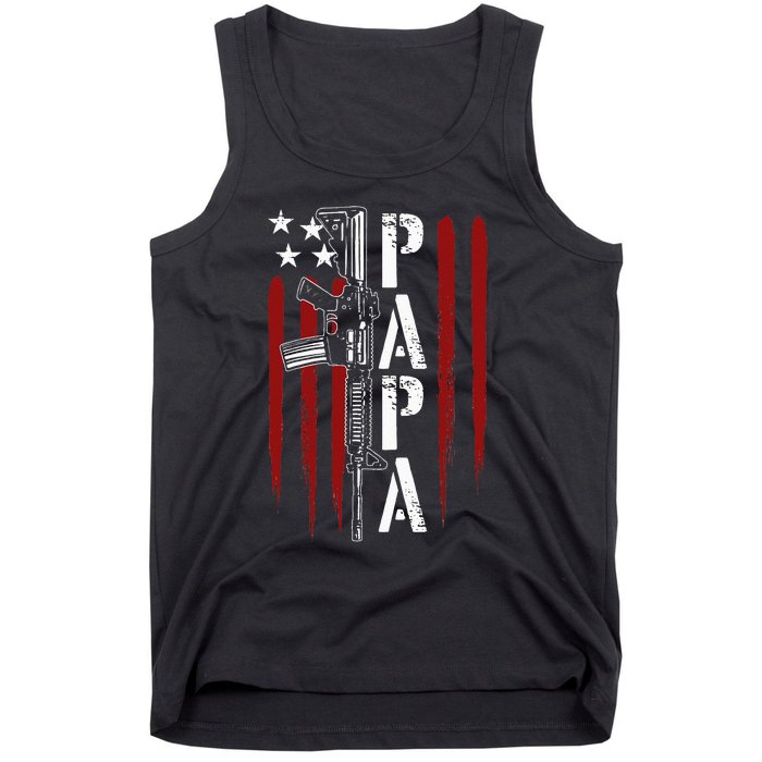 4th of July Papa Dad Daddy AR15 Gun Patriotic Fathers Day Tank Top