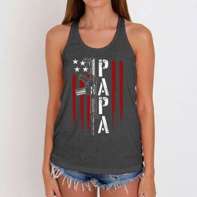 4th of July Papa Dad Daddy AR15 Gun Patriotic Fathers Day Women's Knotted Racerback Tank