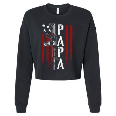 4th of July Papa Dad Daddy AR15 Gun Patriotic Fathers Day Cropped Pullover Crew