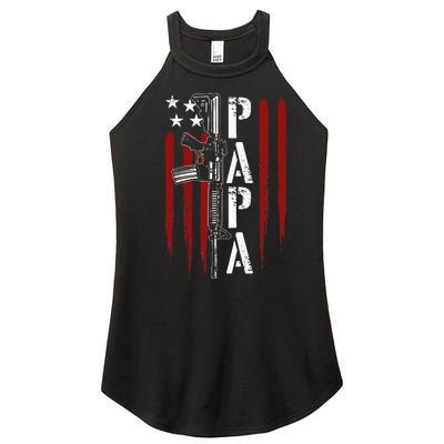 4th of July Papa Dad Daddy AR15 Gun Patriotic Fathers Day Women's Perfect Tri Rocker Tank