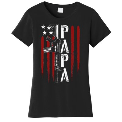 4th of July Papa Dad Daddy AR15 Gun Patriotic Fathers Day Women's T-Shirt