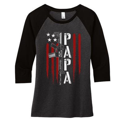 4th of July Papa Dad Daddy AR15 Gun Patriotic Fathers Day Women's Tri-Blend 3/4-Sleeve Raglan Shirt