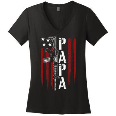 4th of July Papa Dad Daddy AR15 Gun Patriotic Fathers Day Women's V-Neck T-Shirt