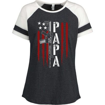 4th of July Papa Dad Daddy AR15 Gun Patriotic Fathers Day Enza Ladies Jersey Colorblock Tee