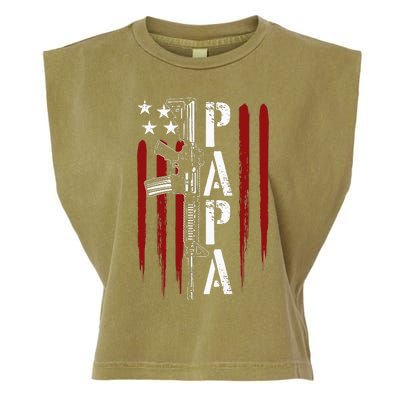 4th of July Papa Dad Daddy AR15 Gun Patriotic Fathers Day Garment-Dyed Women's Muscle Tee