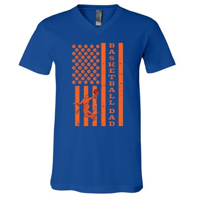 4th Of July Fathers Day Patriotic American Basketball Dad Gift V-Neck T-Shirt