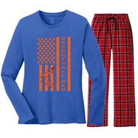 4th Of July Fathers Day Patriotic American Basketball Dad Gift Women's Long Sleeve Flannel Pajama Set 