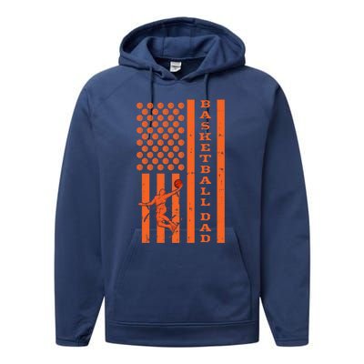 4th Of July Fathers Day Patriotic American Basketball Dad Gift Performance Fleece Hoodie