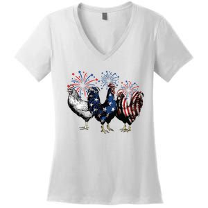 4th Of July Chicken Fourth Of July Patriotic Mom Women's V-Neck T-Shirt