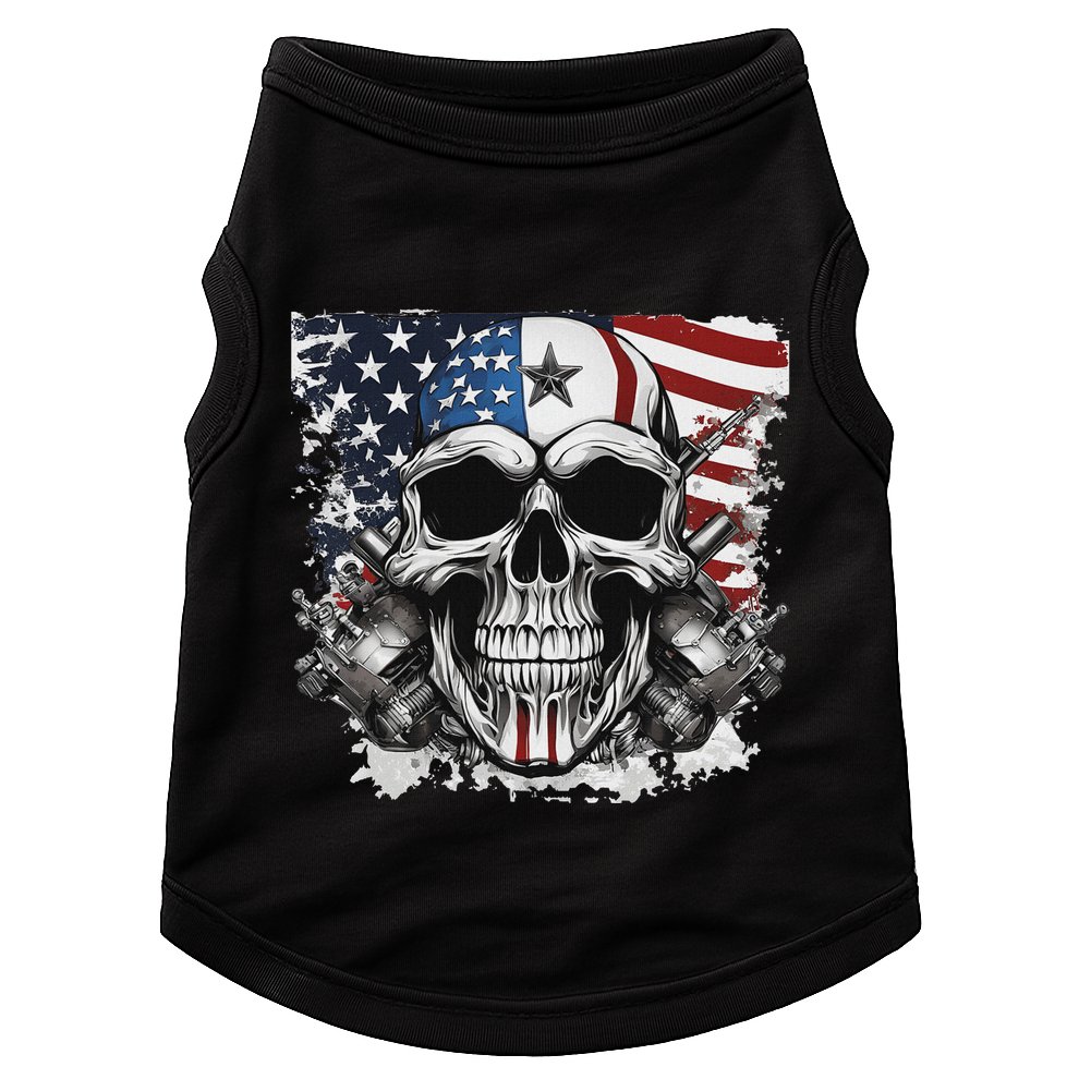 4th Of July For Women Rocker American Flag Skull Doggie Tank