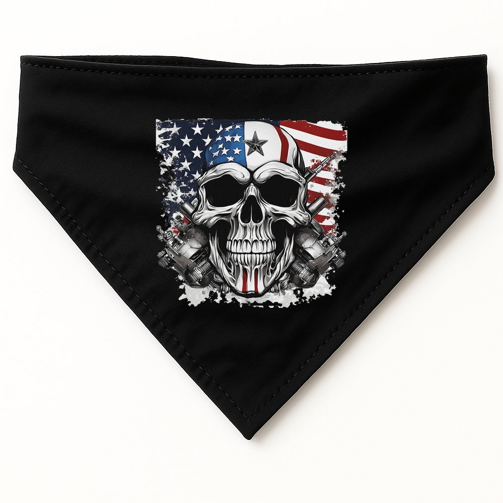 4th Of July For Women Rocker American Flag Skull USA-Made Doggie Bandana