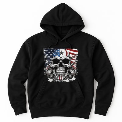 4th Of July For Women Rocker American Flag Skull Hoodie