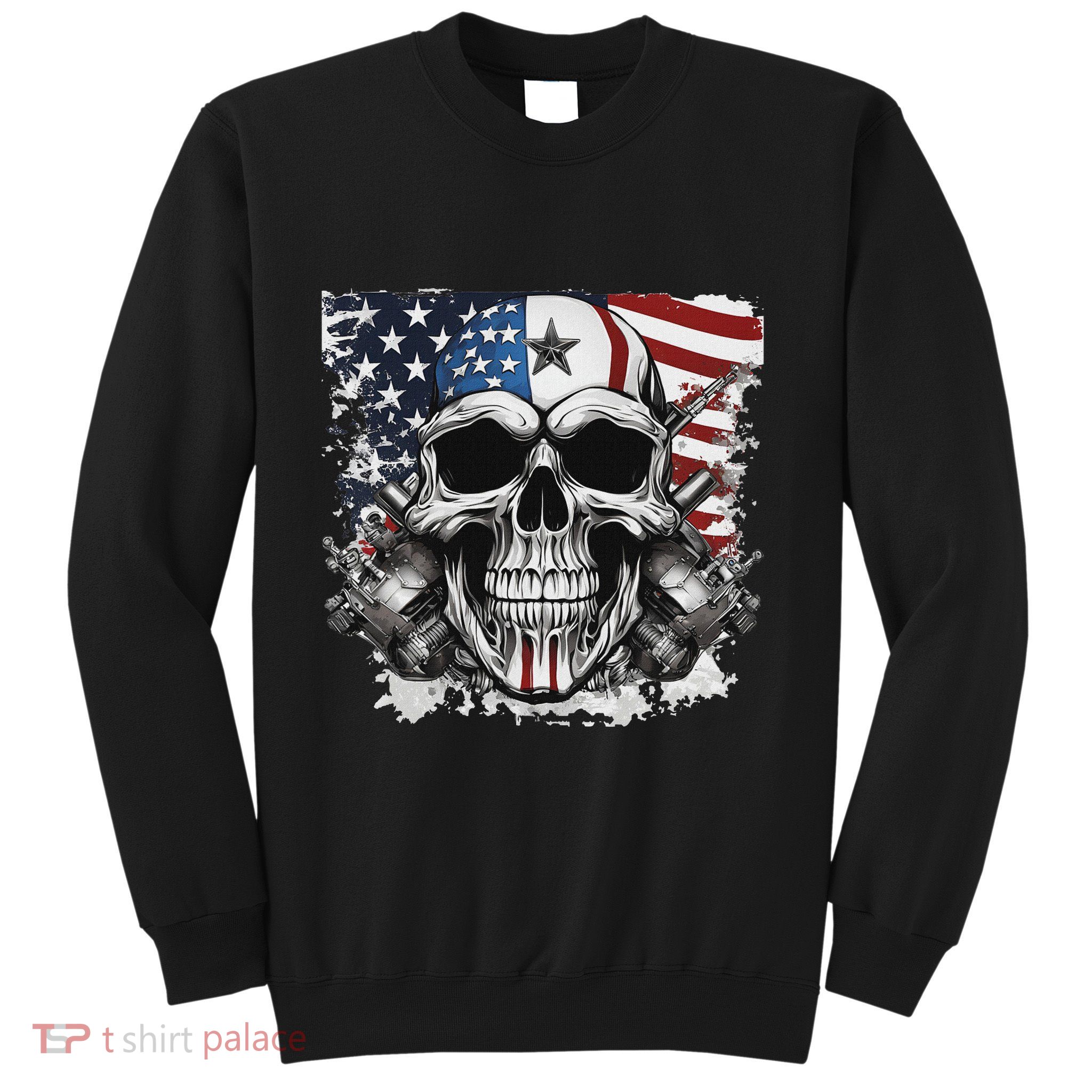 4th Of July For Women Rocker American Flag Skull Sweatshirt