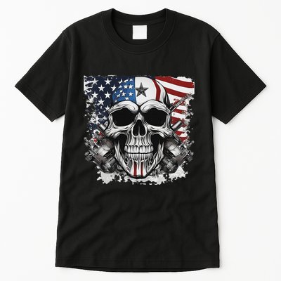4th Of July For Women Rocker American Flag Skull Tall T-Shirt