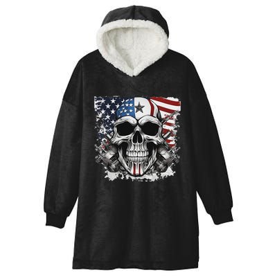 4th Of July For Women Rocker American Flag Skull Hooded Wearable Blanket