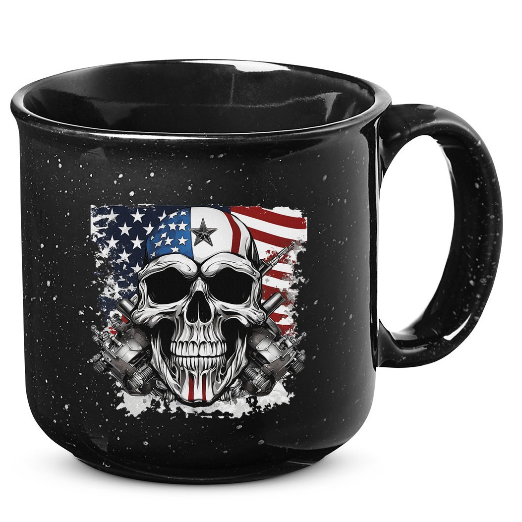 4th Of July For Women Rocker American Flag Skull 15oz Campfire Ceramic Mug