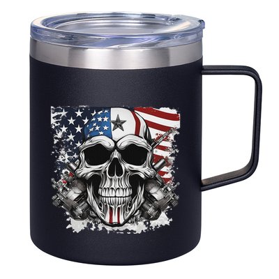 4th Of July For Women Rocker American Flag Skull 12oz Stainless Steel Coffee Mug