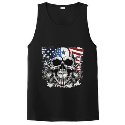 4th Of July For Women Rocker American Flag Skull PosiCharge Competitor Tank