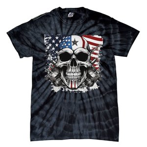 4th Of July For Women Rocker American Flag Skull Tie-Dye T-Shirt